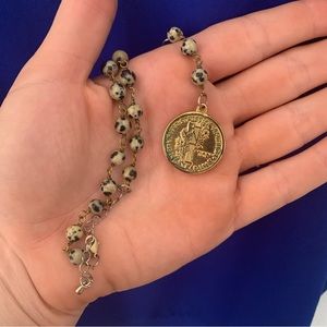 Gold Coin Rosary Style Beaded Necklace